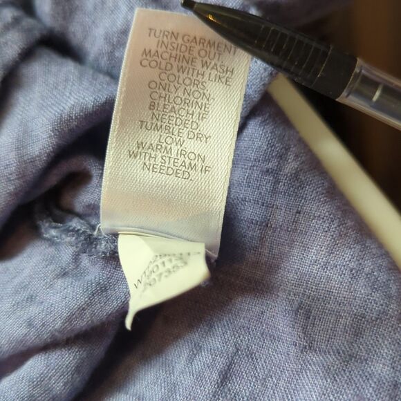 J.Jill Love Linen Button Up Shirt Womens Large Tall Purple Long Sleeve Coastal - Picture 7 of 8